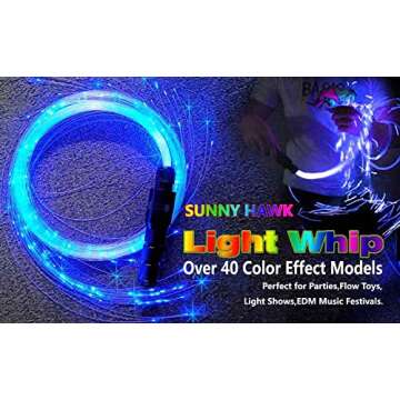 SUNNY HAWK LED Fiber Optic Whip, 6.2Ft Dance Light Space Whip - 40 Modes 360° Swivel - Super Bright...