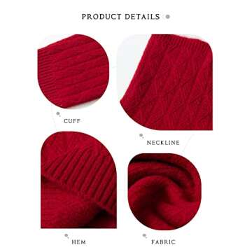 LINY XIN 100% Merino Wool Swetaer for Women Turtleneck Long Sleeve Fall Winter Warm Soft Knitted Pullover Sweater (Maroon,L)