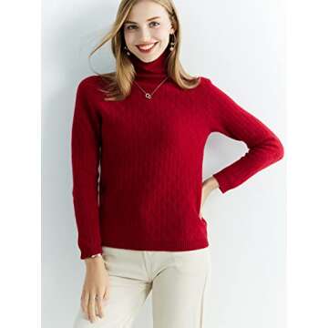 LINY XIN 100% Merino Wool Swetaer for Women Turtleneck Long Sleeve Fall Winter Warm Soft Knitted Pullover Sweater (Maroon,L)