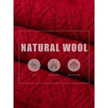 LINY XIN 100% Merino Wool Swetaer for Women Turtleneck Long Sleeve Fall Winter Warm Soft Knitted Pullover Sweater (Maroon,L)