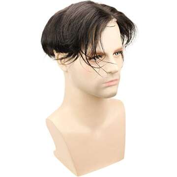 Rossy&Nancy Swiss Full Lace Men’s Toupee European Real Human Hair Replacement for Men Hairpiece #1B Black Color