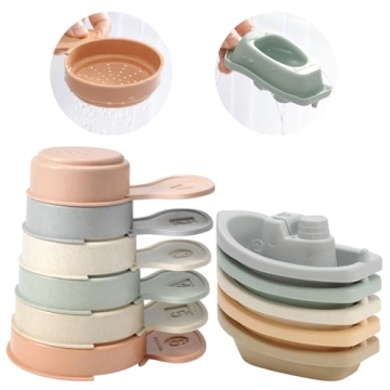 Bath Toys Floating Boats Train with Bathing Spoon Set - Fun for Toddlers 1-3 Years