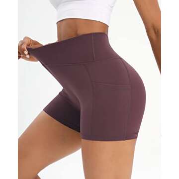 Workout Shorts for Women 2 Pcs Pack Cross Waist Active Gym Spandex Stretchy Yoga Compression with Side Pockets Black+Burgundy-S