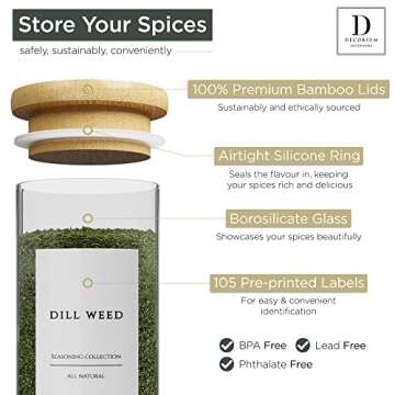 Stylish 10 Pack Bamboo Spice Jars for Kitchen Organization