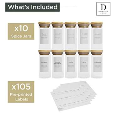 Stylish 10 Pack Bamboo Spice Jars for Kitchen Organization