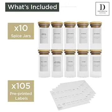 Stylish 10 Pack Bamboo Spice Jars for Kitchen Organization