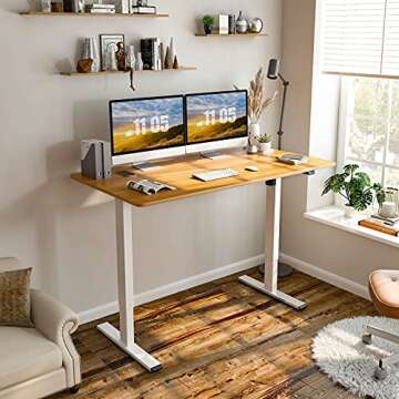 FLEXISPOT Electric Standing Desk 55 x 28 Inches, Height Adjustable Desk Sit Stand Up Desk with Whole-Piece Desk Board Home Office Desks Vici (White Frame + Maple Top)