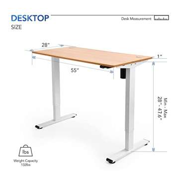 FLEXISPOT Electric Standing Desk 55 x 28 Inches, Height Adjustable Desk Sit Stand Up Desk with Whole-Piece Desk Board Home Office Desks Vici (White Frame + Maple Top)