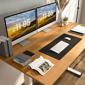 FLEXISPOT Electric Standing Desk 55 x 28 Inches, Height Adjustable Desk Sit Stand Up Desk with Whole-Piece Desk Board Home Office Desks Vici (White Frame + Maple Top)