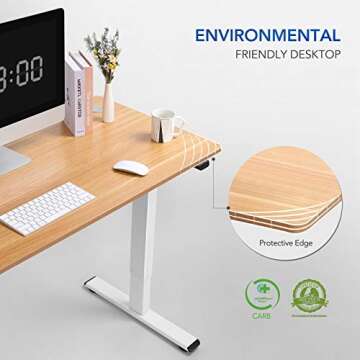 FLEXISPOT Electric Standing Desk 55 x 28 Inches, Height Adjustable Desk Sit Stand Up Desk with Whole-Piece Desk Board Home Office Desks Vici (White Frame + Maple Top)