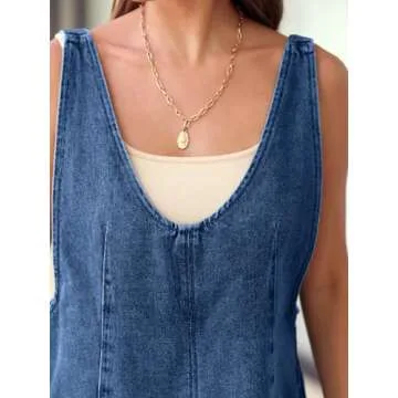 BerryGo Women's Denim V Neck Sleeveless Overall Dress Casual Mini Pinafore Dress Short Jumper Jeans Dress with Pocket Blue M