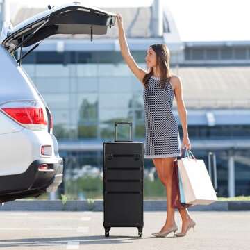 Yaheetech 4 in 1 Professional Makeup Train Case Aluminum Cosmetic Case Rolling Makeup Case Extra Large Trolley Makeup Travel Organizer, with 360° Swivel Wheels, Black