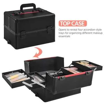 Yaheetech 4 in 1 Professional Makeup Train Case Aluminum Cosmetic Case Rolling Makeup Case Extra Large Trolley Makeup Travel Organizer, with 360° Swivel Wheels, Black