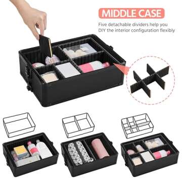 Yaheetech 4 in 1 Professional Makeup Train Case Aluminum Cosmetic Case Rolling Makeup Case Extra Large Trolley Makeup Travel Organizer, with 360° Swivel Wheels, Black