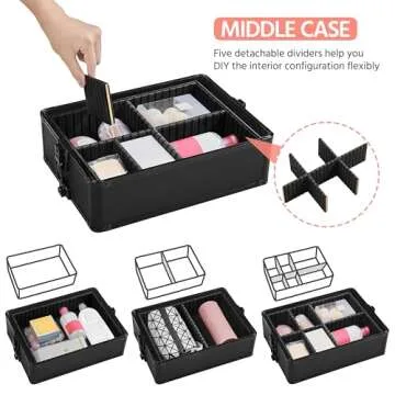 Yaheetech 4 in 1 Professional Makeup Train Case Aluminum Cosmetic Case Rolling Makeup Case Extra Large Trolley Makeup Travel Organizer, with 360° Swivel Wheels, Black