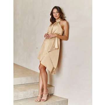 Yazinie Wedding Guest Dresses for Women,Formal Dresses for Women,Cocktail Dress,Halter Dress, Satin Dress for Women
