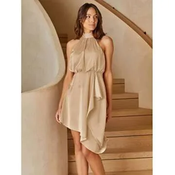 Yazinie Satin Wedding Guest Dress for Women - Elegant Halter Cocktail Gown