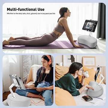 AboveTEK Kindle Tablet Pillow Stand, iPad Pillow Holder for Lap with Soft Bean Bag, Multiple Angles Adjustable iPad Bed Holder Fits 4.7 to 12.9 Inch Kindle/Tablet/Phone for Sofa, Chair, Ground - Gray