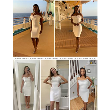 Whoinshop Women's Sexy Off Shoulder Feather Bodycon Dress