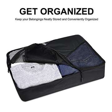Zoppen 6 Set Packing Cubes (Large, Medium, Small and Slim) - Travel Luggage Organizer with Laundry Bag and Shoe Bag, Black