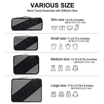 Zoppen 6 Set Packing Cubes (Large, Medium, Small and Slim) - Travel Luggage Organizer with Laundry Bag and Shoe Bag, Black