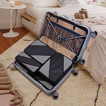 Zoppen 6 Set Packing Cubes (Large, Medium, Small and Slim) - Travel Luggage Organizer with Laundry Bag and Shoe Bag, Black