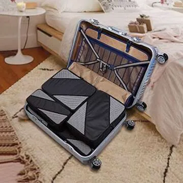 Zoppen 6 Set Packing Cubes (Large, Medium, Small and Slim) - Travel Luggage Organizer with Laundry Bag and Shoe Bag, Black