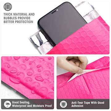 Metronic 4x8 Inch 50Pack Bubble Mailer, Pink Bubble Mailers, Waterproof Padded Envelopes, Self Seal Adhesion Bubble Envelopes, Cushioning Padded Mailers for Jewelry, Bubble Mailers Usable Size 4x7