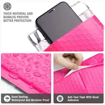 Metronic 4x8 Inch 50Pack Bubble Mailer, Pink Bubble Mailers, Waterproof Padded Envelopes, Self Seal Adhesion Bubble Envelopes, Cushioning Padded Mailers for Jewelry, Bubble Mailers Usable Size 4x7
