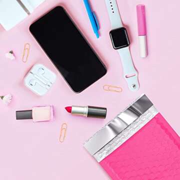 Metronic 4x8 Inch 50Pack Bubble Mailer, Pink Bubble Mailers, Waterproof Padded Envelopes, Self Seal Adhesion Bubble Envelopes, Cushioning Padded Mailers for Jewelry, Bubble Mailers Usable Size 4x7