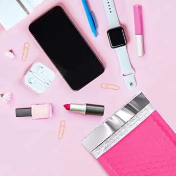 Metronic 4x8 Inch 50Pack Bubble Mailer, Pink Bubble Mailers, Waterproof Padded Envelopes, Self Seal Adhesion Bubble Envelopes, Cushioning Padded Mailers for Jewelry, Bubble Mailers Usable Size 4x7