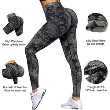 OMKAGI Women Scrunch Butt Lifting Leggings Seamless High Waisted Workout Yoga Pants(S,88-Black Tie Dye)