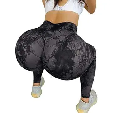 OMKAGI Women Scrunch Butt Lifting Leggings Seamless High Waisted Workout Yoga Pants(S,88-Black Tie Dye)
