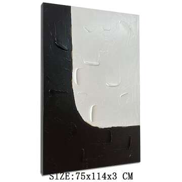 zoinart Large Black and White Canvas Wall Art 30x45 Inches Handmade Minimalism Abstract Wall Paintings Vertical Textured Artwork Modern Contemporary Art for Home Decorations Ready to Hang