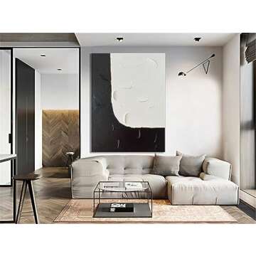 zoinart Large Black and White Canvas Wall Art 30x45 Inches Handmade Minimalism Abstract Wall Paintings Vertical Textured Artwork Modern Contemporary Art for Home Decorations Ready to Hang