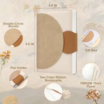 CAGIE Lined Journals for Writing Leather Journal for Women with Buckle Closure 100 GSM, 5.9"x8.5", Brown