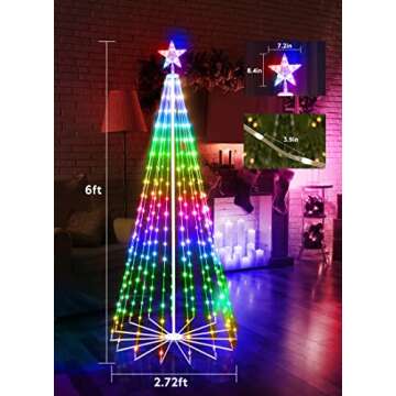 Smart Christmas Cone Tree LED Light, 6ft 265 LED Music Sync with Remote APP and Local Control, Patte...