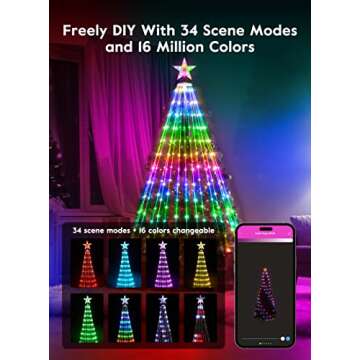 Smart Christmas Cone Tree LED Light, 6ft 265 LED Music Sync with Remote APP and Local Control, Pattern and Text Displayable, 16 Million Colors LED Light Show Tree for Indoor Outdoor Decorations