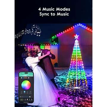 Smart Christmas Cone Tree LED Light, 6ft 265 LED Music Sync with Remote APP and Local Control, Pattern and Text Displayable, 16 Million Colors LED Light Show Tree for Indoor Outdoor Decorations