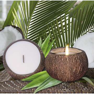 Coconut Bowl Candle – 14oz Premium Soy – Wood Wicked Coconut Scented Candle – Natural Coconut ...