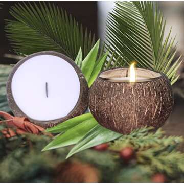 Coconut Bowl Candle – 14oz Premium Soy – Wood Wicked Coconut Scented Candle – Natural Coconut Shell – Eco Friendly – Ideal for Home and Beach Décor – Aromatherapy Candle