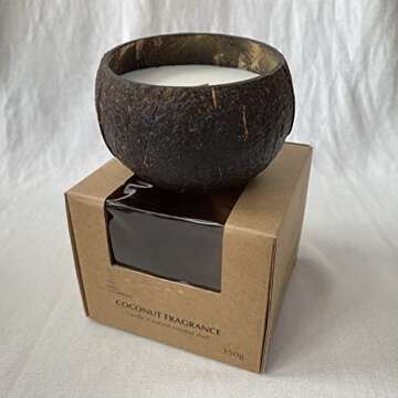 Coconut Bowl Candle – 14oz Premium Soy – Wood Wicked Coconut Scented Candle – Natural Coconut Shell – Eco Friendly – Ideal for Home and Beach Décor – Aromatherapy Candle