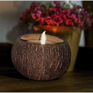 Coconut Bowl Candle – 14oz Premium Soy – Wood Wicked Coconut Scented Candle – Natural Coconut Shell – Eco Friendly – Ideal for Home and Beach Décor – Aromatherapy Candle