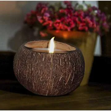 Coconut Bowl Candle – 14oz Premium Soy – Wood Wicked Coconut Scented Candle – Natural Coconut Shell – Eco Friendly – Ideal for Home and Beach Décor – Aromatherapy Candle