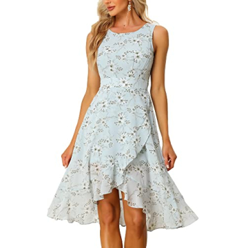 Allegra K Women's Floral High Low Wrap Dress Light Blue