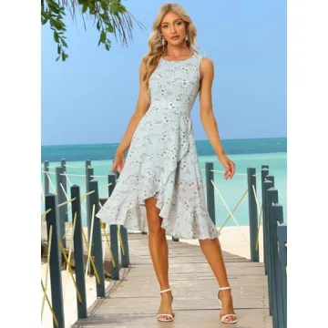 Allegra K Women's Floral High Low Wrap Dress Light Blue