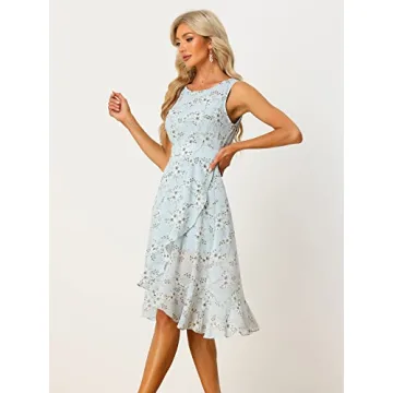 Allegra K Women's Floral High Low Wrap Dress Light Blue
