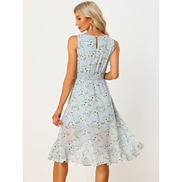 Allegra K Women's Floral High Low Wrap Dress Light Blue