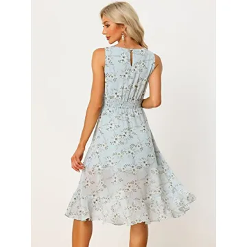 Allegra K Women's Floral High Low Wrap Dress Light Blue