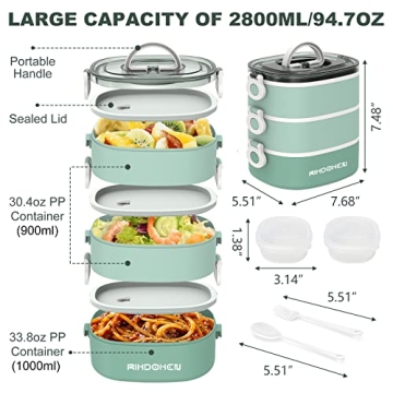 RIKDOKEN Lunch Box - Stackable 3 Layer Leakproof Bento Box